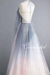 Elegant A-line Long Prom Dresses, Fancy Straps V-neck Prom Dresses